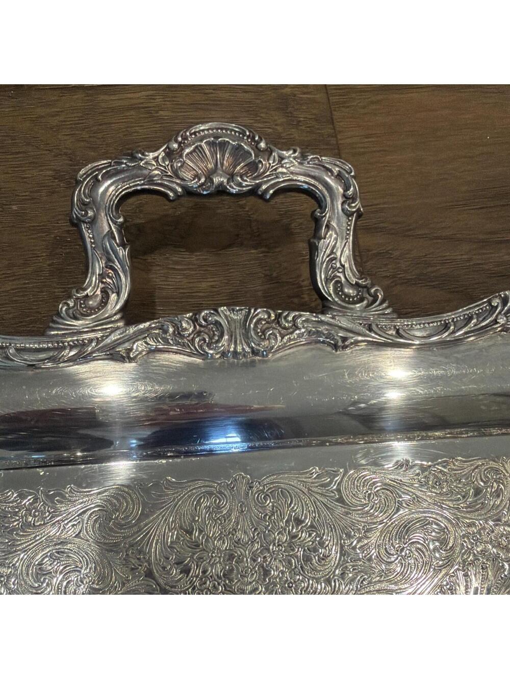Wm Rogers Spring Flower #290 Silverplate Waiter Tray 24” Large Ornate - Picture 5 of 12